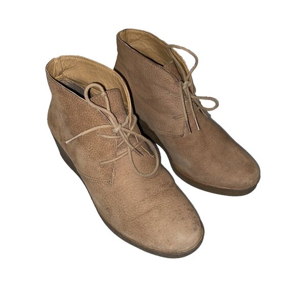 Lucky Brand Boots Womens 7.5 M Junes Desert Wedge Ankle Bootie Brown Leather - Picture 2 of 13